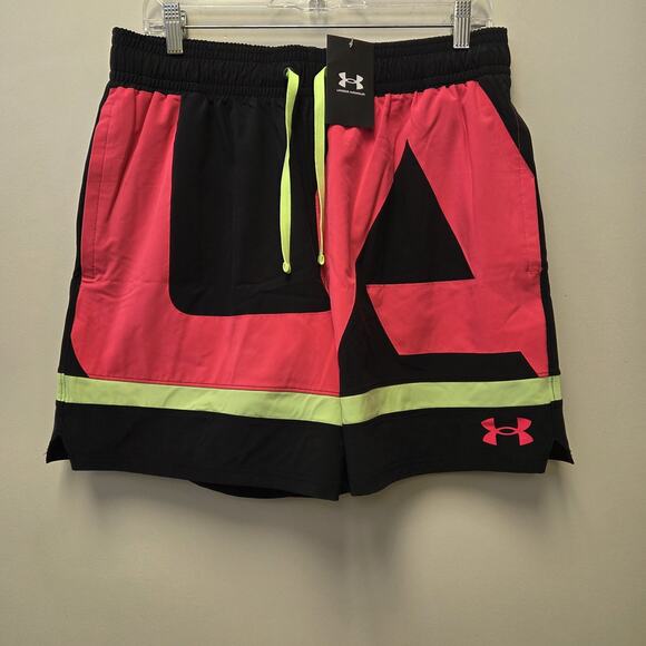 Under Armour UA Baseline Woven 7" Shorts Men's Large Black Pink Green 1370224 - Picture 1 of 9